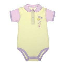 Body krótki rękaw śmietankowe z różowym kołnierzem