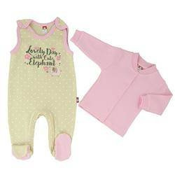 Śpioch ciemno beżowy w kropki z napisem + różowy kaftan