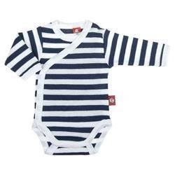 Body długi rękaw białe zapinane z boku w granatowe paski