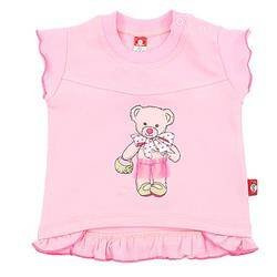 Koszulka różowa ozdobiona falbanką i misiem