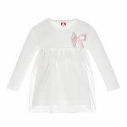 Bluzka biała z tiulową falbanką oraz satynową kokardą