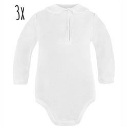 Body długi rękaw białe z kołnierzem 3szt.
