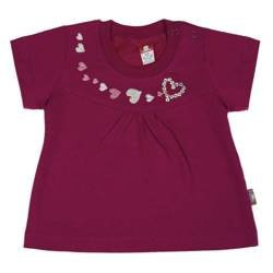 Koszulka w kolorze fuksji ozdobiona haftowanymi serduszkami