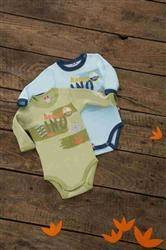 Body długi rękaw Dino turkusowe + oliwkowe 2szt.