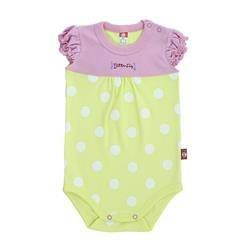 Body na ramiączka wrzosowo-limonkowe w białe grochy