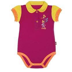 Body krótki rękaw amarantowe z pomarańczowym kołnierzykiem